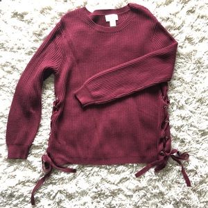 Ruby Moon Burgundy Lace-Up Sweater • L